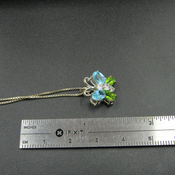 18" Sterling Silver Colorful CZ Butterfly Necklace - Picture 5 of 6